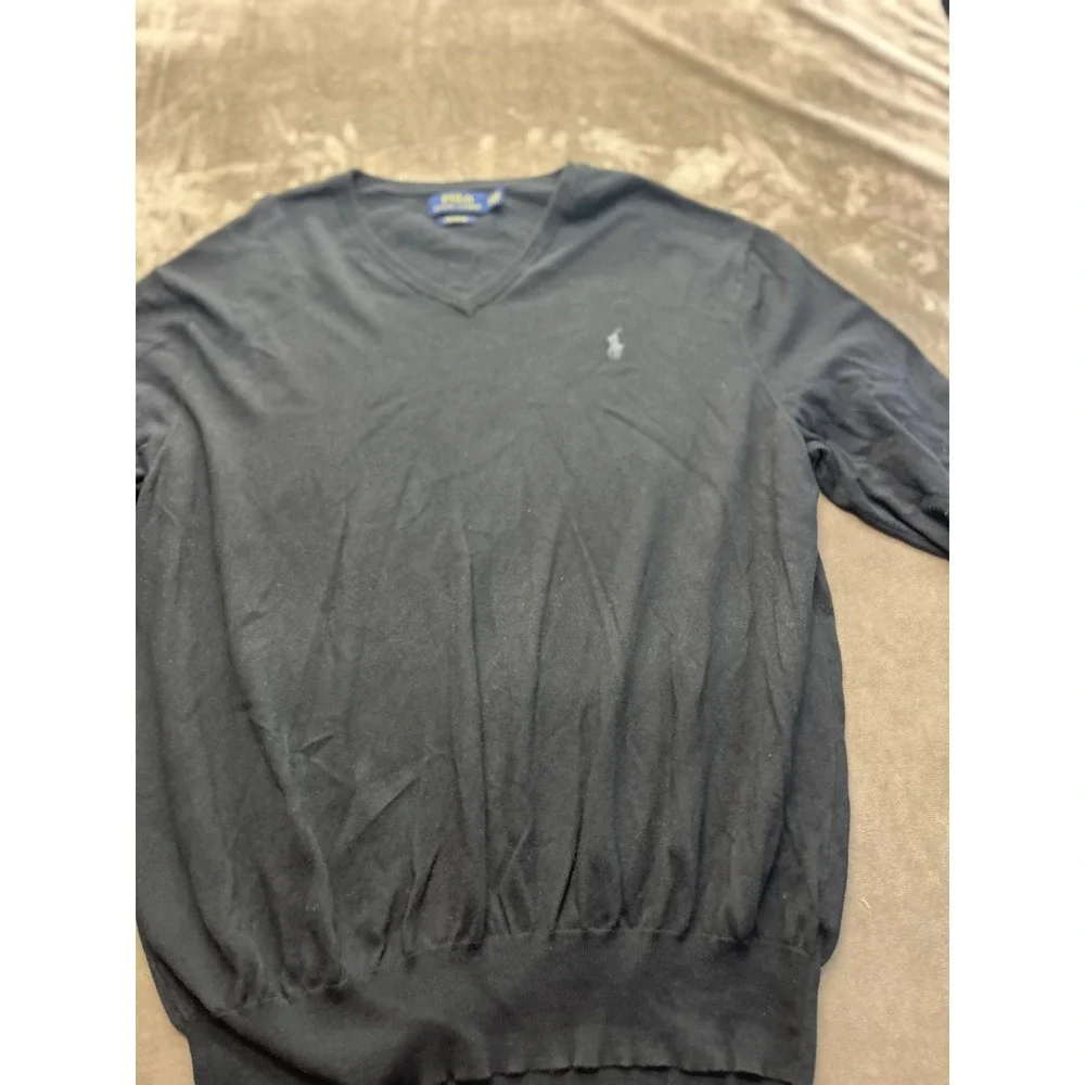 Polo Ralph Lauren Mens Pima Cotton V-Neck Sweater Black XL Pony‎ Logo 4691